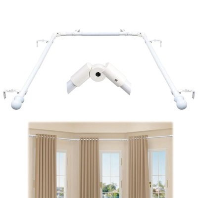 Adjustable U-Shaped Heavy Duty Curtain Rod With 0-180° Rotatable Elbows – Rust-Proof Alloy Steel (White)