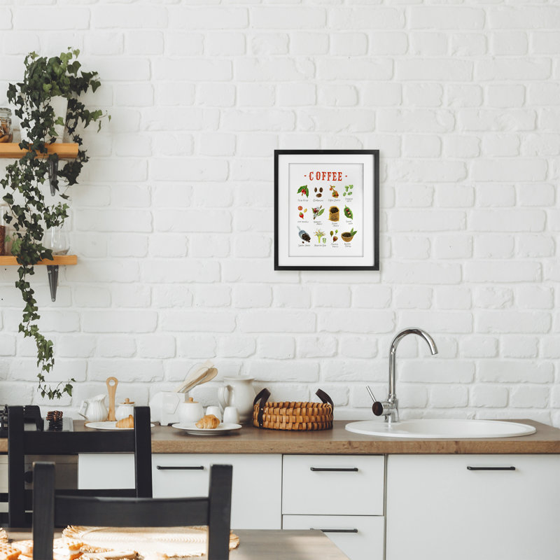 «Coffee Beans Origins», reproduction encadrée sous verre, design par Angela Steahling, Cadre noir minuit, H 16 po x l 13 po
