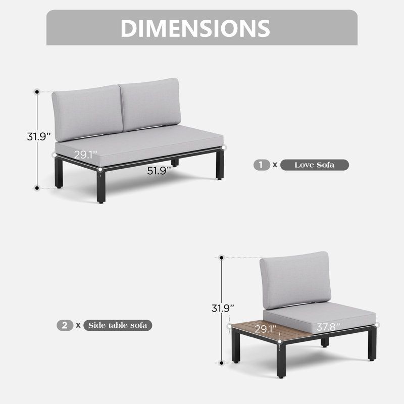 Ensemble de conversation d'extérieur pour quatre personnes avec coussins