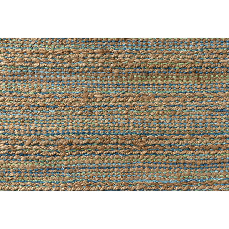 Modern Farmhouse Handmade Natural Fiber Jute Indoor Area Rug with Cotton Backing, Rectangle 5' x 7'9", Blue/Tan/Navy/Green