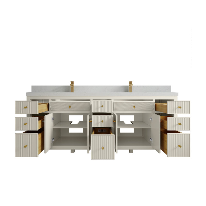 Meuble-lavabo double 84 po avec plateau Sonoma, Quartz de Carrare