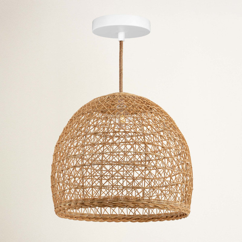 Luminaire suspendu d'extérieur en rotin à 1 lumière Lumiere, 18 po de diamètre, 120 po extérieur câblé naturel