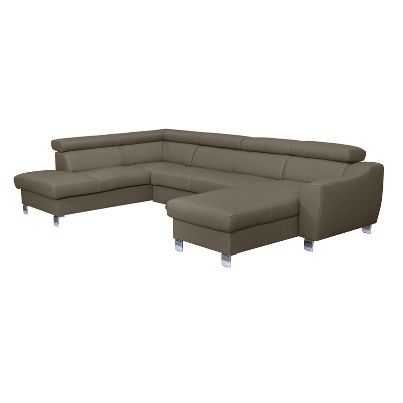 Raedynn Faux Leather Large Corner Sofa with Sleeping Function and Storage Box with Adjustable Headrests , Left Hand Return