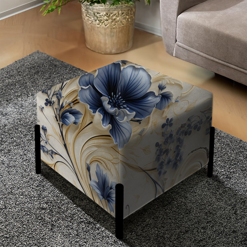 Repose-pieds carré de style victorien à motif de vignes filigranes bleu cobalt II