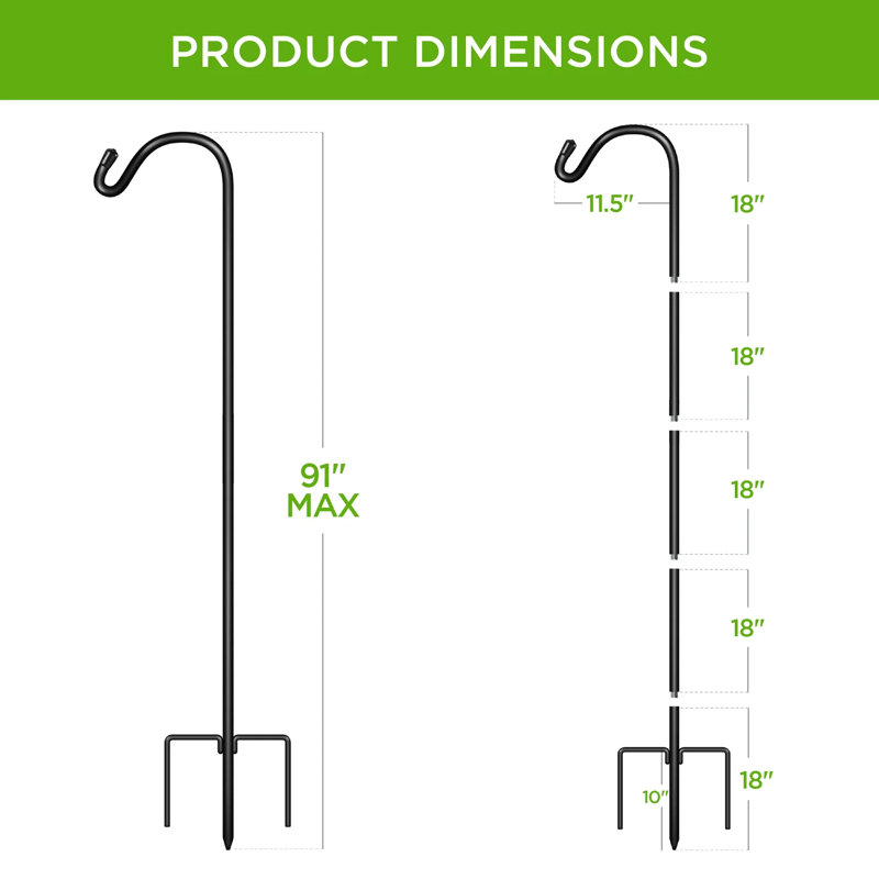 Adjustable Black Metal Shepherd Hooks with 3-Prong Base