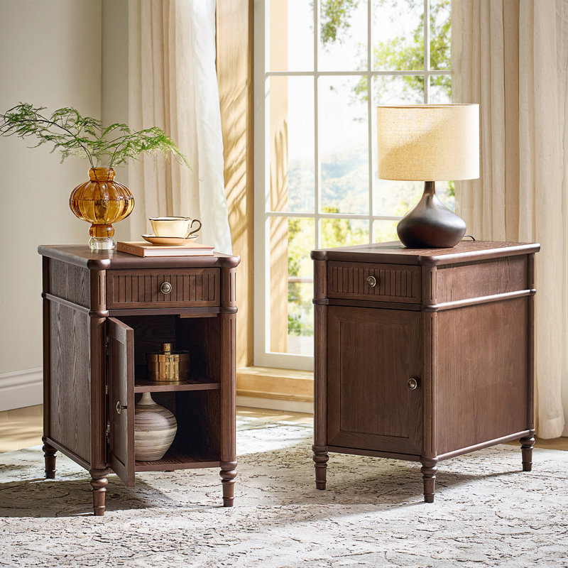 Hoai Transitional 15.7"W 1-Drawer Fluted End Table with Adjustable Shelf
