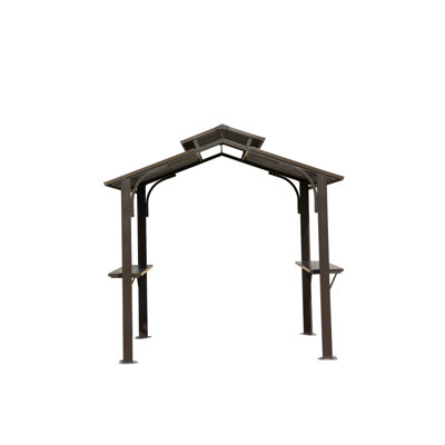 Bbq Gazebo 8X5ft - Steel Frame, Double Roof, Side Shelves, Personalized Ceiling Hook Brown Outdoor Shelter Steel, Convenient Storage