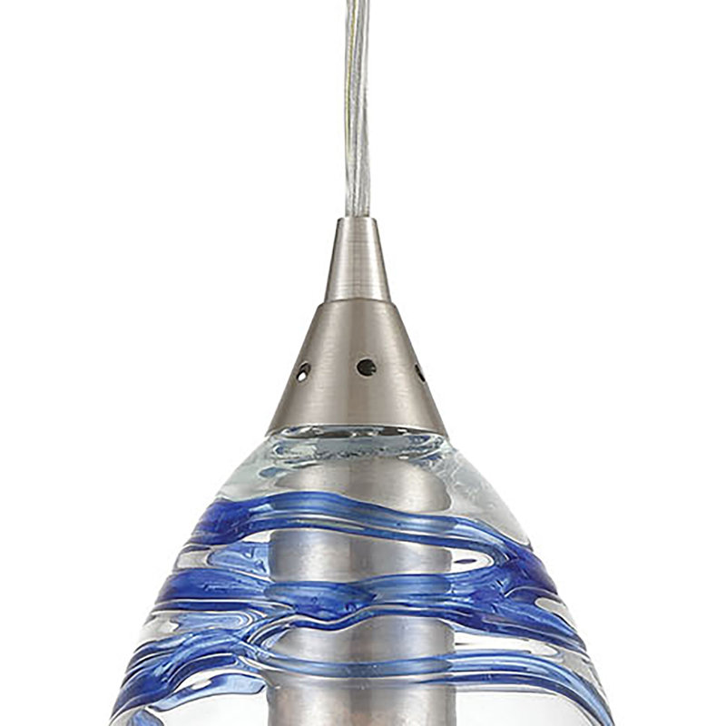 Luminaire suspendu 1 lumière de 5 po Vines - Nickel satiné avec verre bleu, Clair, Oui