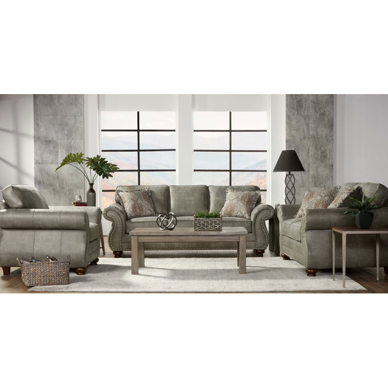 Ensemble de canapé, de causeuse et de chaise rembourrés en similicuir Leinster, Gris