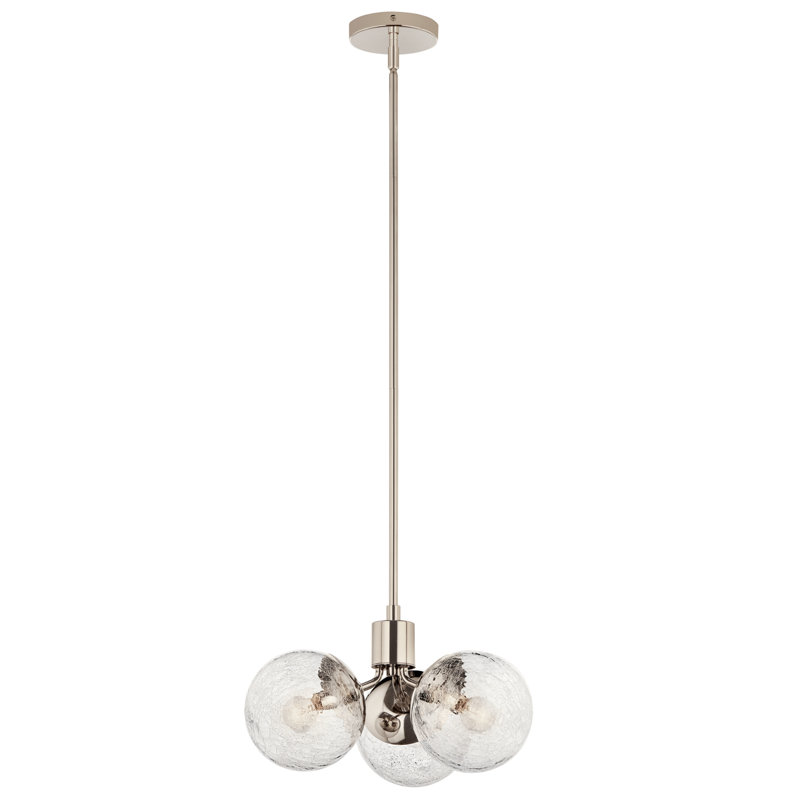 Steel Dimmable Globe Chandelier, 9.5" H x 16.5" W x 16.5" D, Polished Nickel, 3