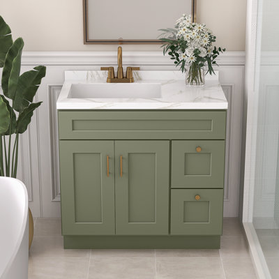 Ready-to-Assemble Solid Wood Shaker 36" Bathroom Vanity Base Cabinet Only – Countertop Not Included