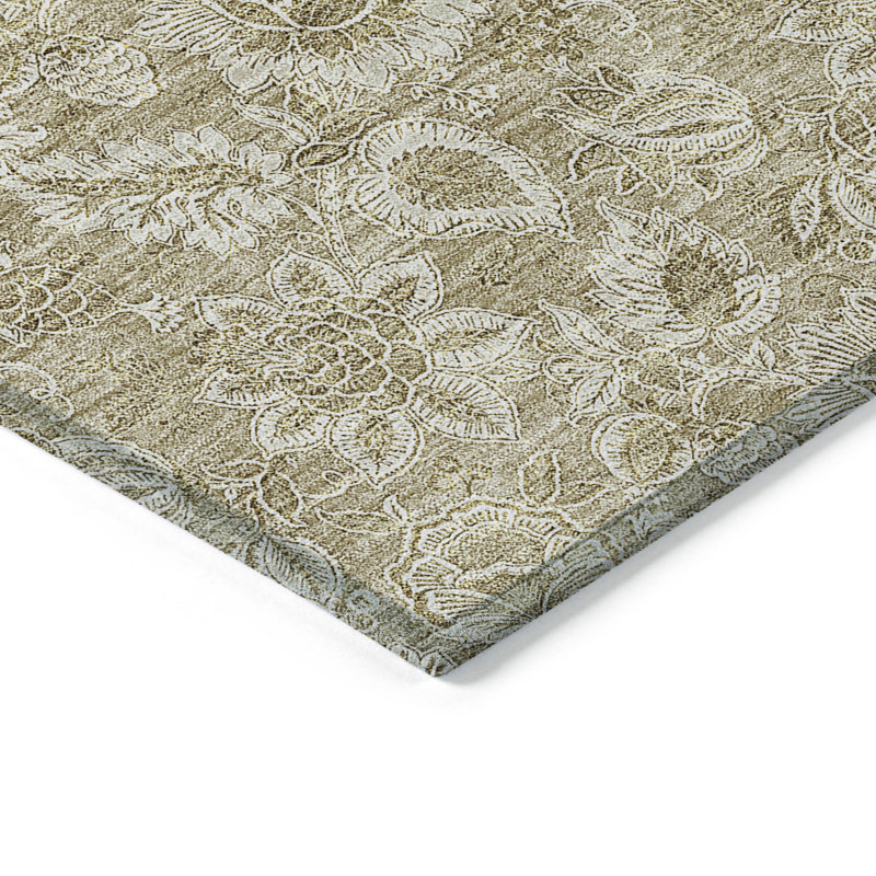 Washable Floral Indoor / Outdoor Rug, Rectangle 9' x 12'