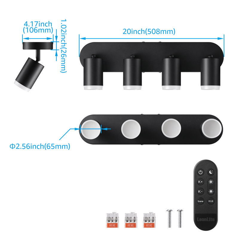 20'' 4 -Light Fixed Track Track Kit with Dimmable and Adjustable Head