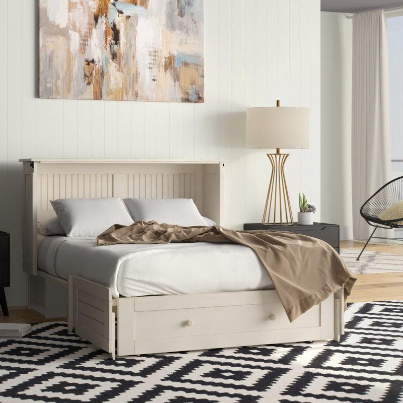 Ruaraidh Solid Wood Murphy Storage Bed, Buttercream
