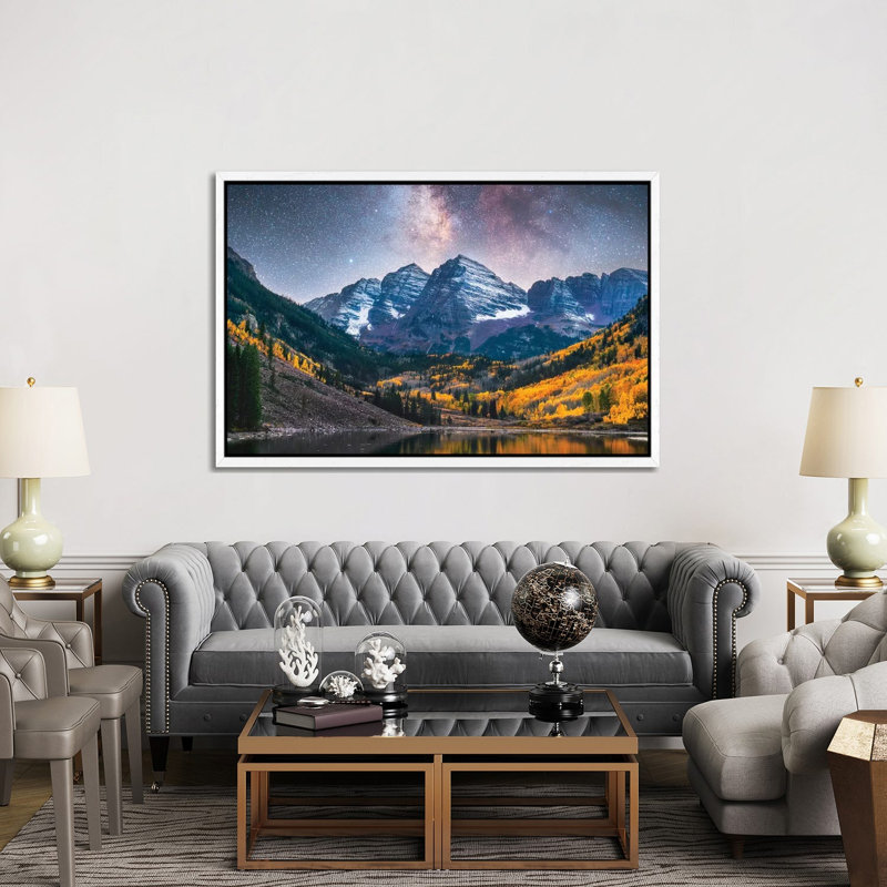 Maroon Bells Colorado Milky Way Nightscape 1 Piece Wall Art on Canvas, 101.6 cm H x 152.4 cm W  x  4.445 cm D, White