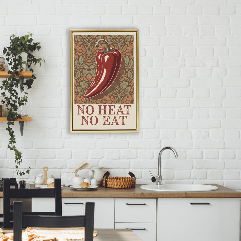 Cadre flottant «No Heat or Eat Pepper» par Andreas Magnusson, H 25 po x l 17 po, Cadre flottant métallique doré