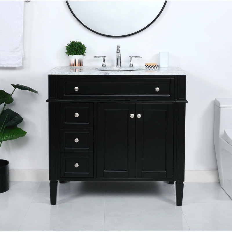 Rivers 36'' Single Bathroom Vanity with Marble Top, Black
