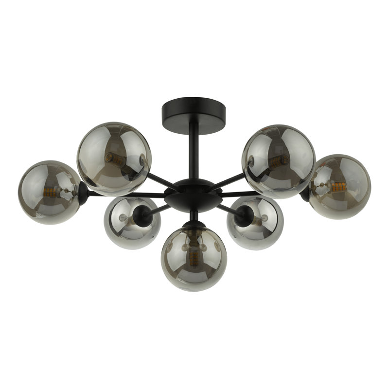 COHEN 7LT SEMI FLUSH GLS,  Matt Black/Smoked  , 27" H x 54" W x 54" D