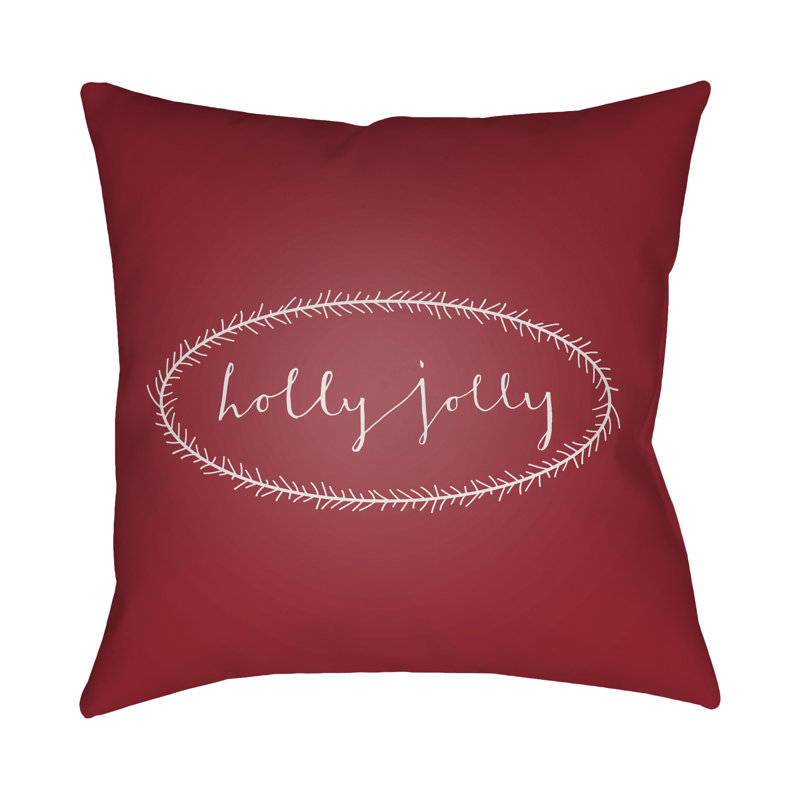 Holly Jolly Indoor/Outdoor Throw Pillow, 18" H x 18" W x 4" D, Red / White