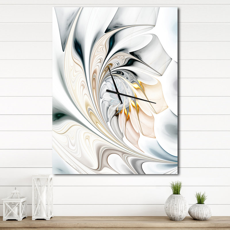 Art floral en verre coloré blanc - horloge murale moderne, H 32 po x l 24 po x P 1 po
