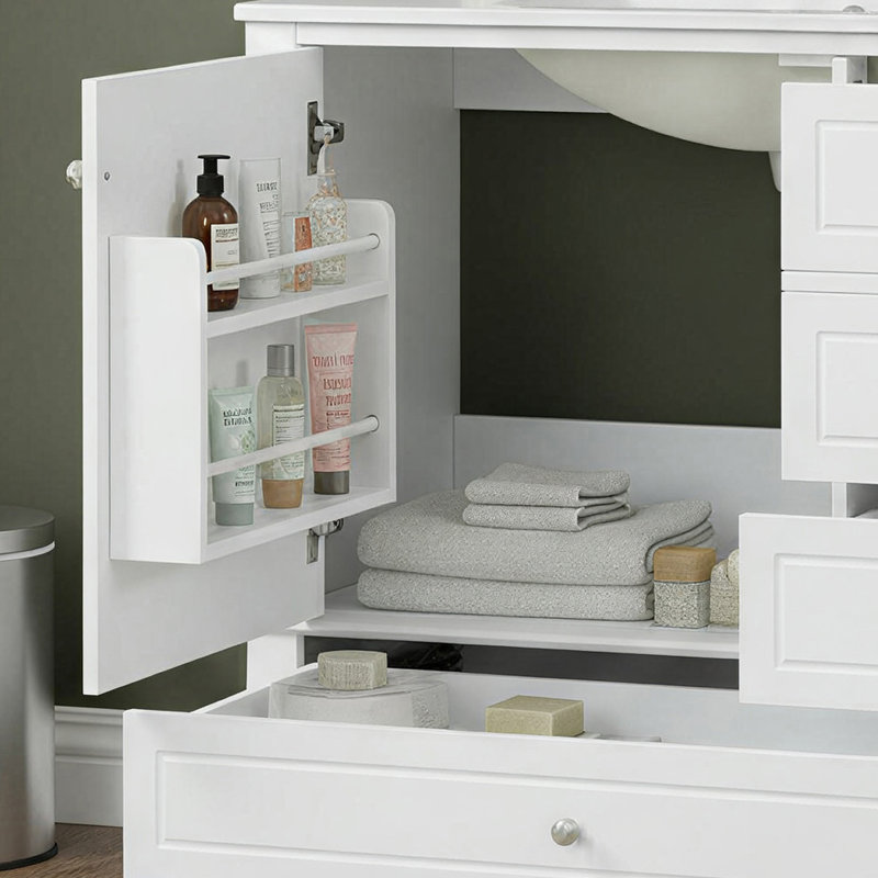 Meuble-lavabo moderne de 91 cm (36 po) avec lavabo en céramique, armoire en MDF, 3 tiroirs et étagères, Blanc