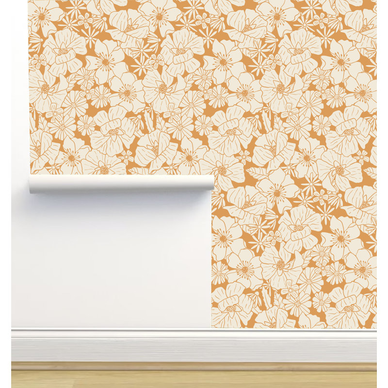 Neritan Peel & Stick Floral Wallpaper, Orange