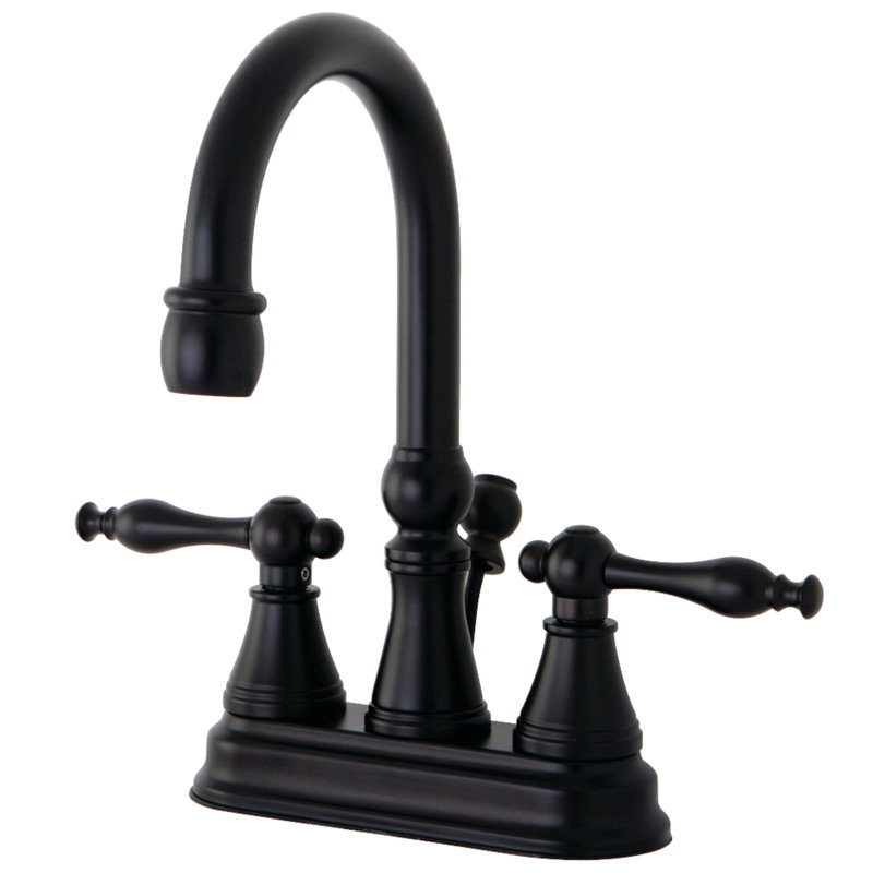 Kingston Brass Naples Two-Handle 3-Hole Deck Mount 4" Centerset Bathroom Faucet with Brass Pop-Up, Oil Rubbed Bronze