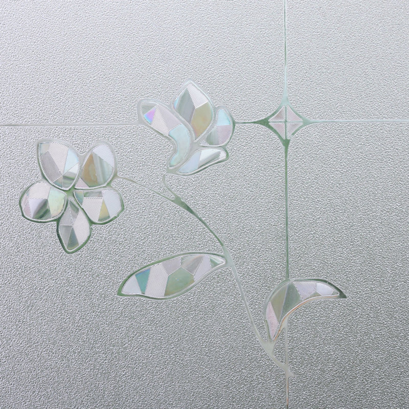 35.4 in. x 78.7 in. 3D Floral Frosted Privacy Window Film UV Blocking Removable Glass Covering Opaque Window Sticker Self Static Cling Vinyl Glass Film for Home Office Living Room