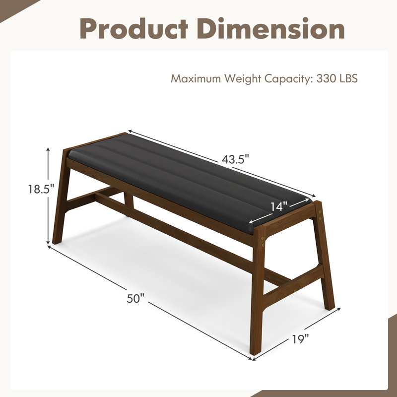 Banc de salle à manger en bois massif 1pc 50 po