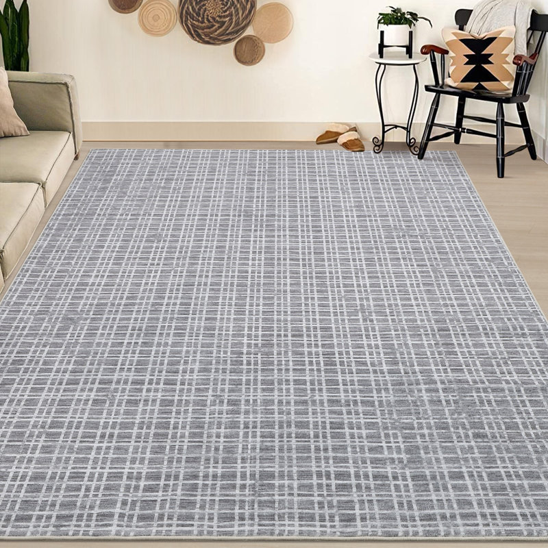 Tapis doux d'intérieur à poils courts lavable à motif géométrique moderne pour la décoration intérieure