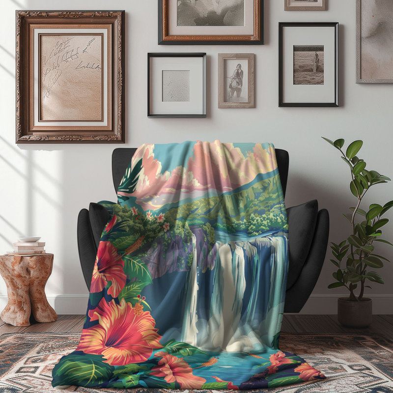 Aloha Falls - Couverture sherpa de qualité supérieure 1 pièce, L 50 po x L 60 po