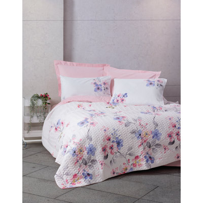 Elegant 100% Cotton Ranforce Quilt Cover Set, Pink & White & Purple | Includes 70 x 90 Duvet Cover, 63 x 94 Flat Sheet & 20 x 28 Pillowcase | Machine Washable, Soft & Durable, Perfect for All Seasons
