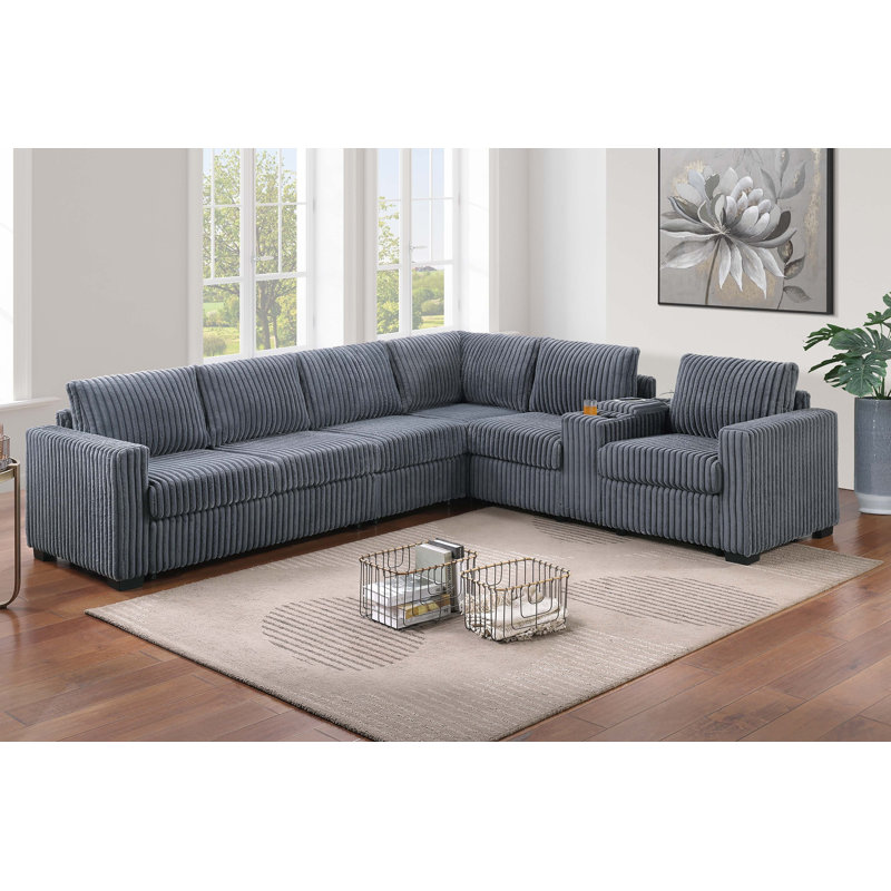 Ensemble modulaire 4 pièces Editha, Velours côtelé gris foncé