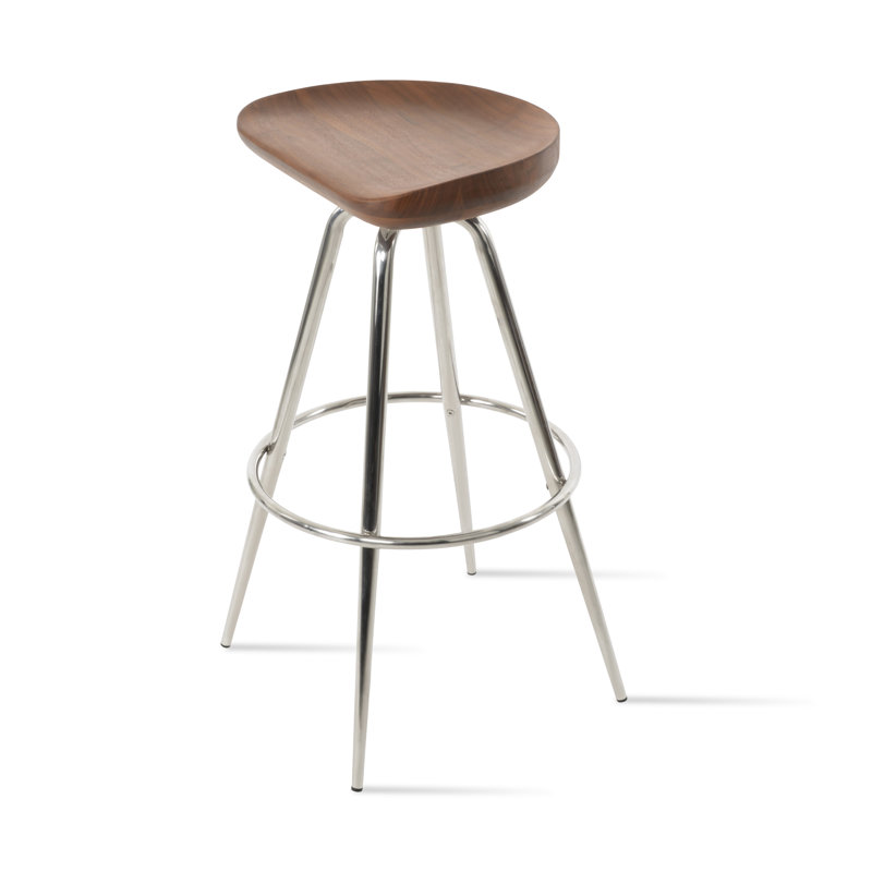 Cattelan Max Swivel Counter & Bar Stool In Solid Walnut, Walnut/Polished Frame, Counter Stool (24" Seat Height)