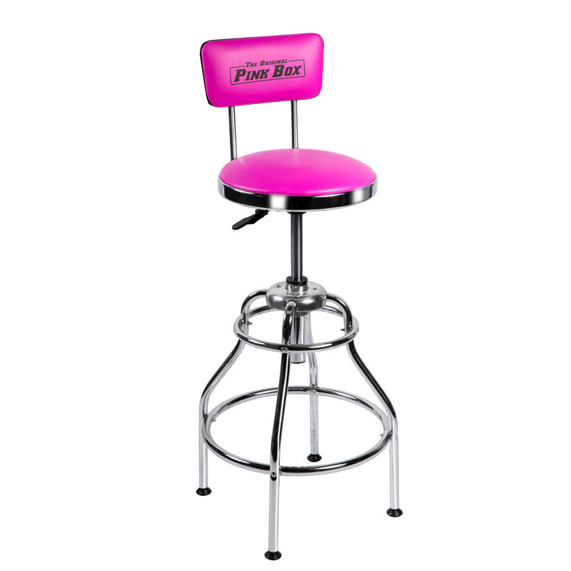 Pink Adjustable Height Swivel Bar Stool with Metal Frame