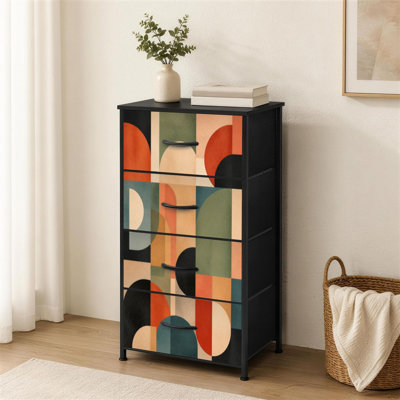 Commode à 4 tiroirs pour chambre à coucher Mid-Century géométrique abstraite aux formes simples, belle palette de couleurs Petite grande commode à vêtements pour organisateurs de placard avec commode