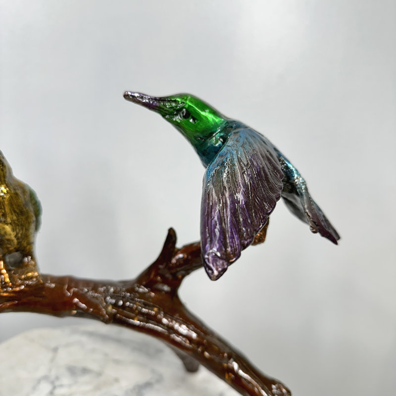 Bronze Hummingbirds on Branch Figurine