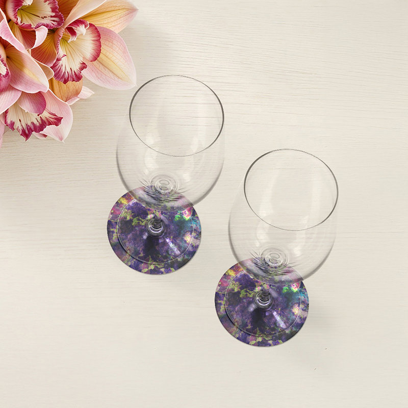 Sous-verres ronds en cuir végétalien impressionnisme Winter Gems, Pierres précieuses d'hiver