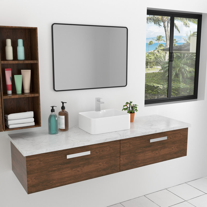 16"W x 12"D x 5"H White Rectangular Vessel Bathroom Vanity Sink with Faucet Hole