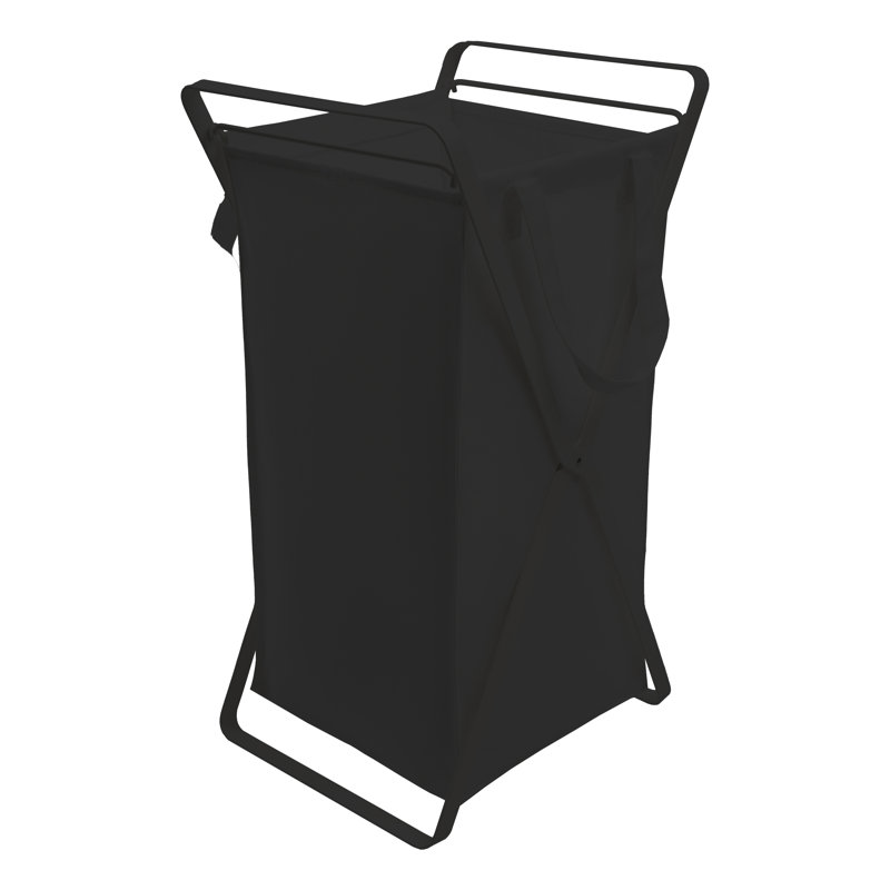 Medium Black Steel and Cotton Collapsible Frame Hamper