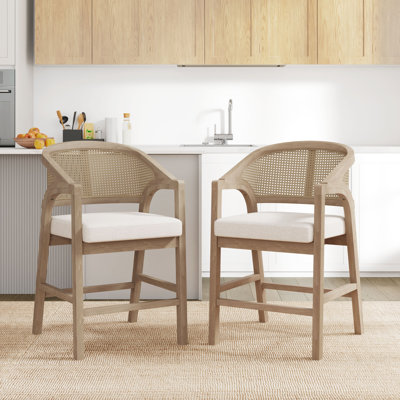 Darise 24.25” Seat Height Pe Rattan Counter Stools With Rubberwood Frame