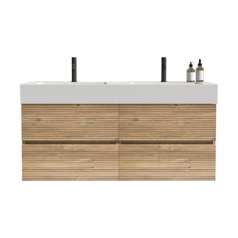 48'' Wall Mounted Floating Bathroom Vanity with Engineered Quartz Sink, White