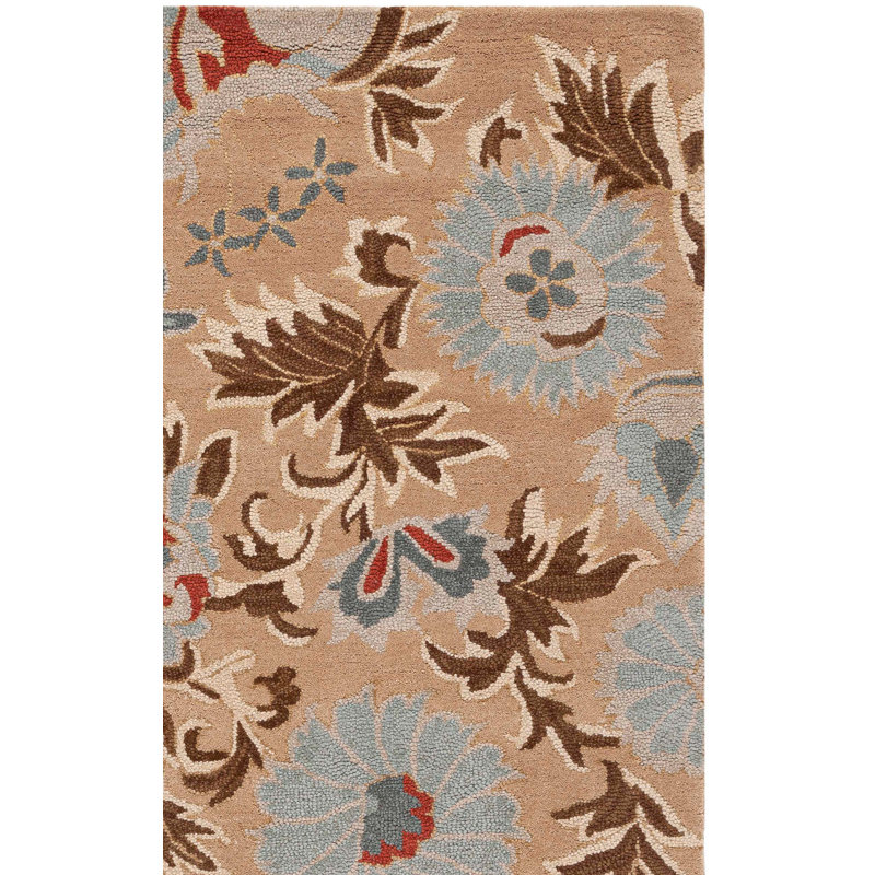 Emrick Blossom Hand Hooked Wool/Cotton/Latex Floral Rug in Beige, Runner 2'3" x 11'