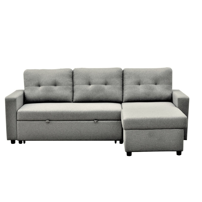 Lit modulaire convertible gris, canapé-lit 3 places pour petit salon confortable en forme de L, espace gris, Gray
