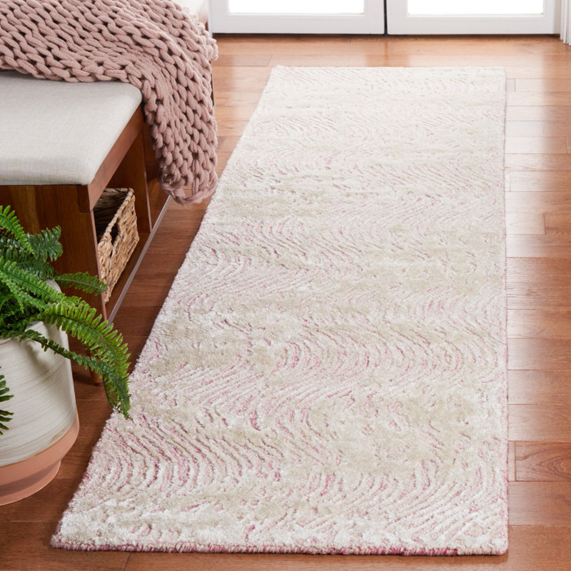 Glamour Hand Tufted Wool Viscose Cotton with Latex Abstract Rug in Ivory, Runner 2'3" x 8'