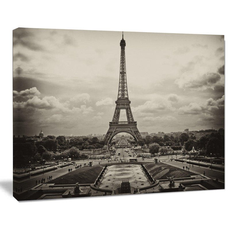 Vue rétro de Paris, France - impression de photo de paysage urbain, H 30 po x l 40 po x P 1,5 po, Toile tendue