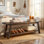 Banc de rangement en bois massif de 63 po pour bout de lit, banc de chambre rustique avec tablette, style maison de campagne
