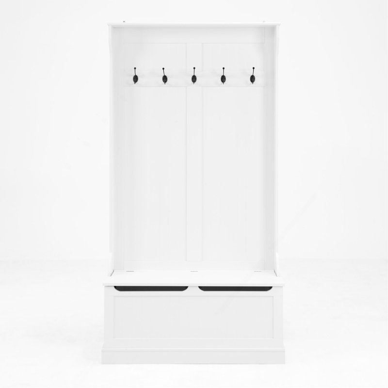 Entryway Bench With Standing Coat Rack, Hall Tree With Shoe Storage Bench, Entryway Organizer With 5 Hooks, White