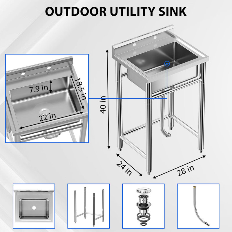 Stainless Steel Single Pool Independent Sink Without Faucet