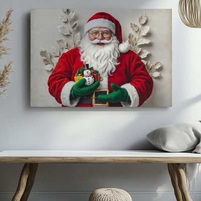 Canvas A Jolly Classic Santa Claus Stands Cheerfully Wearing A Bright Wall Art Red Suit With White Fur Trim And A Matching Hat Canvas Wall Art
